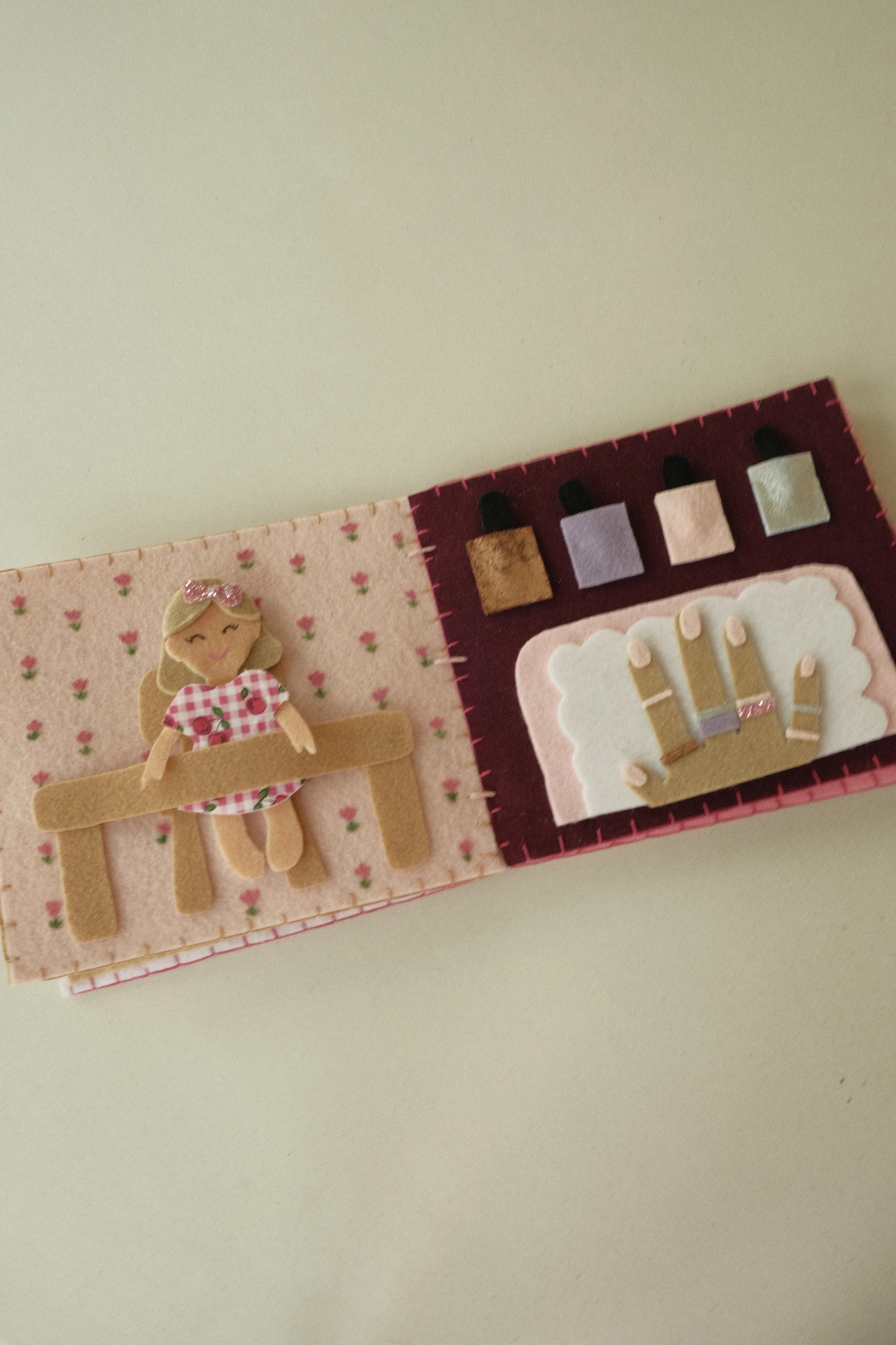 Detailed handmade felt beauty salon scene